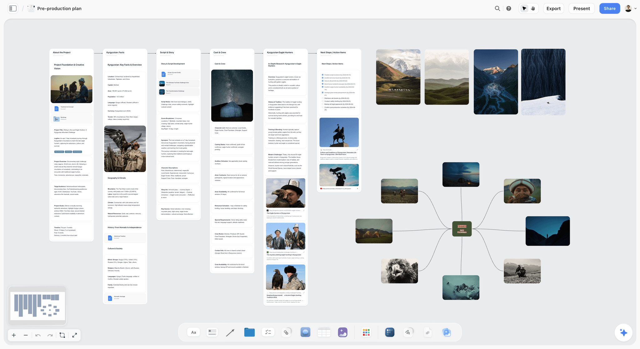 Project planning in Storyflow with milestones and brief cards on a production board